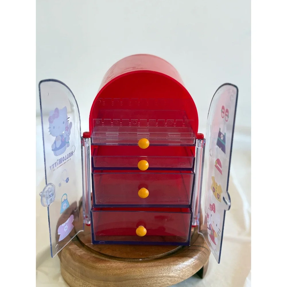 Vintage Y2K Kawaii Sanrio Hello Kitty Red Jewelry Box Cabinet with Lock and Keys